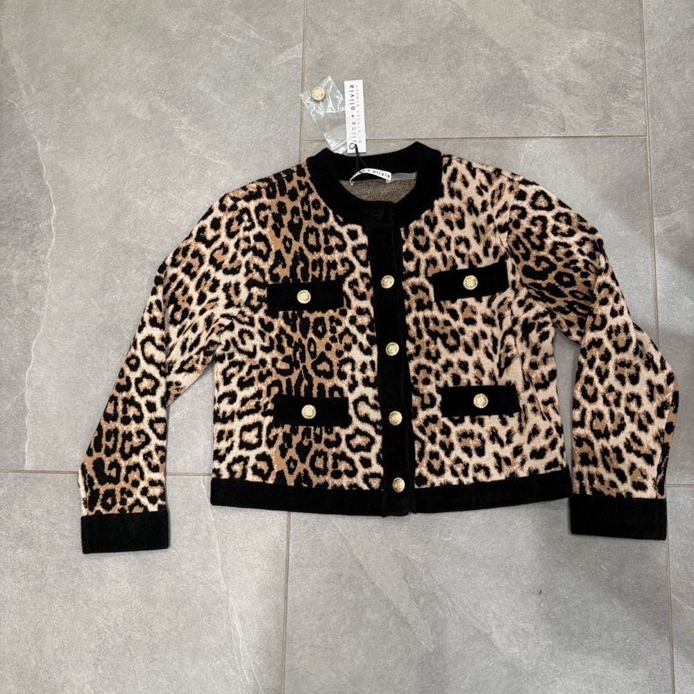 Alice + Olivia NEW Claira Leopard Cardigan Catwalk Multi size medium - Picture 5 of 6